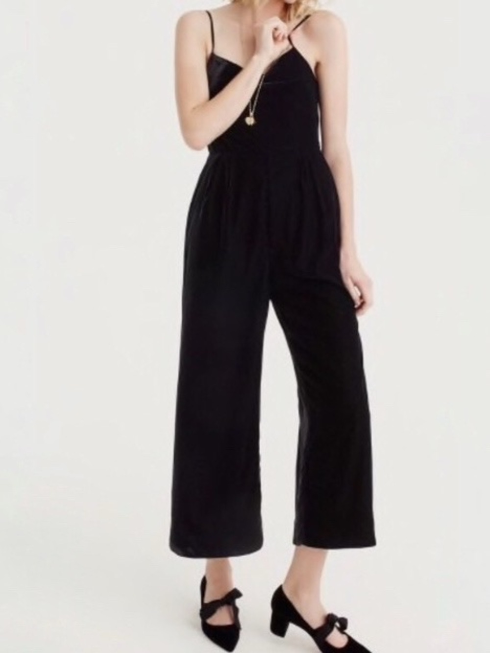 J. Crew Black Spaghetti Strap Wide Leg Jumpsuit Size 6 Velvet Cropped Going Out